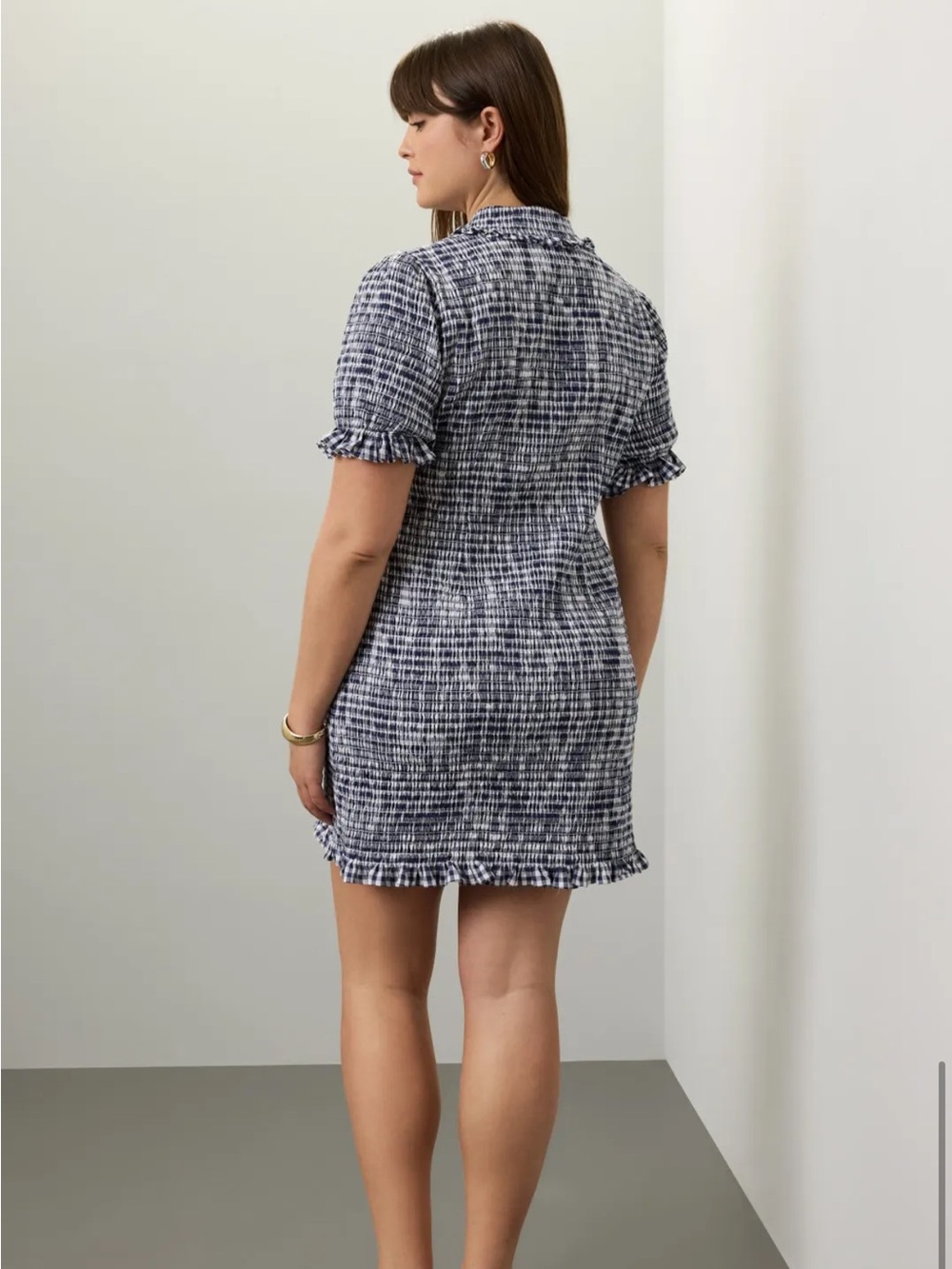 Jason Wu x RTR Gingham-Textured Navy and White Short Sleeve Dress - Picture 7 of 14